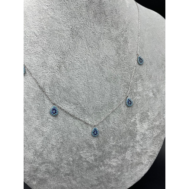 DAMLA SIRALI GÜMÜŞ KOLYE - AÇIK MAVİ