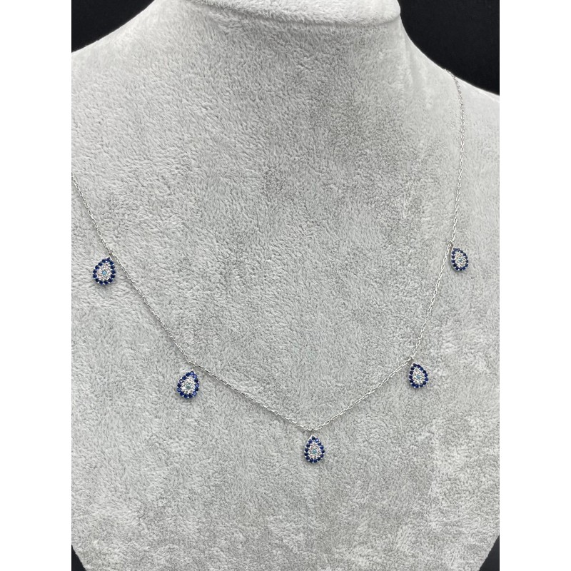 DAMLA SIRALI GÜMÜŞ KOLYE - KOYU  MAVİ