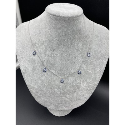 DAMLA SIRALI GÜMÜŞ KOLYE - KOYU  MAVİ