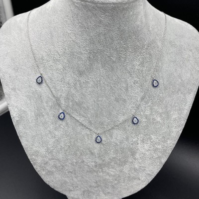 DAMLA SIRALI GÜMÜŞ KOLYE - KOYU  MAVİ