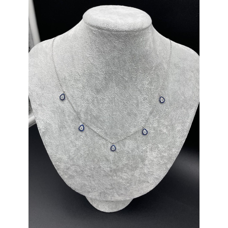 DAMLA SIRALI GÜMÜŞ KOLYE - KOYU  MAVİ