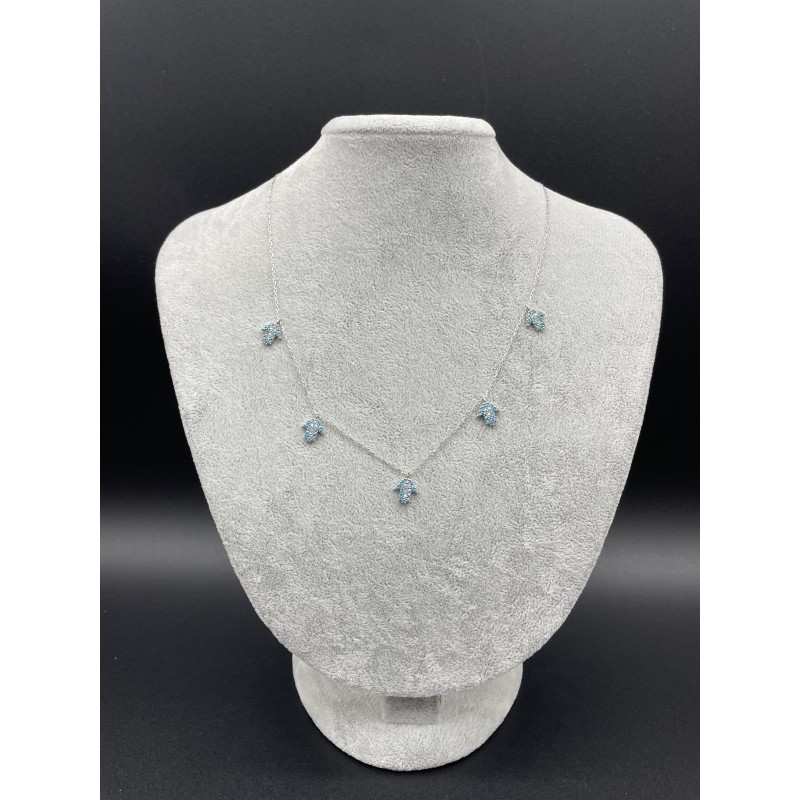 FATMA ANA ELİ - SIRALI GÜMÜŞ KOLYE - AÇIK MAVİ