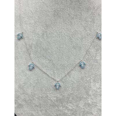 FATMA ANA ELİ - SIRALI GÜMÜŞ KOLYE - AÇIK MAVİ