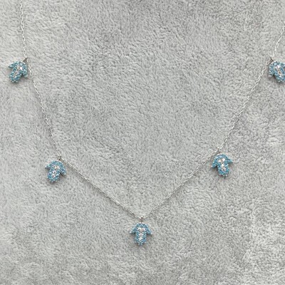 FATMA ANA ELİ - SIRALI GÜMÜŞ KOLYE - AÇIK MAVİ