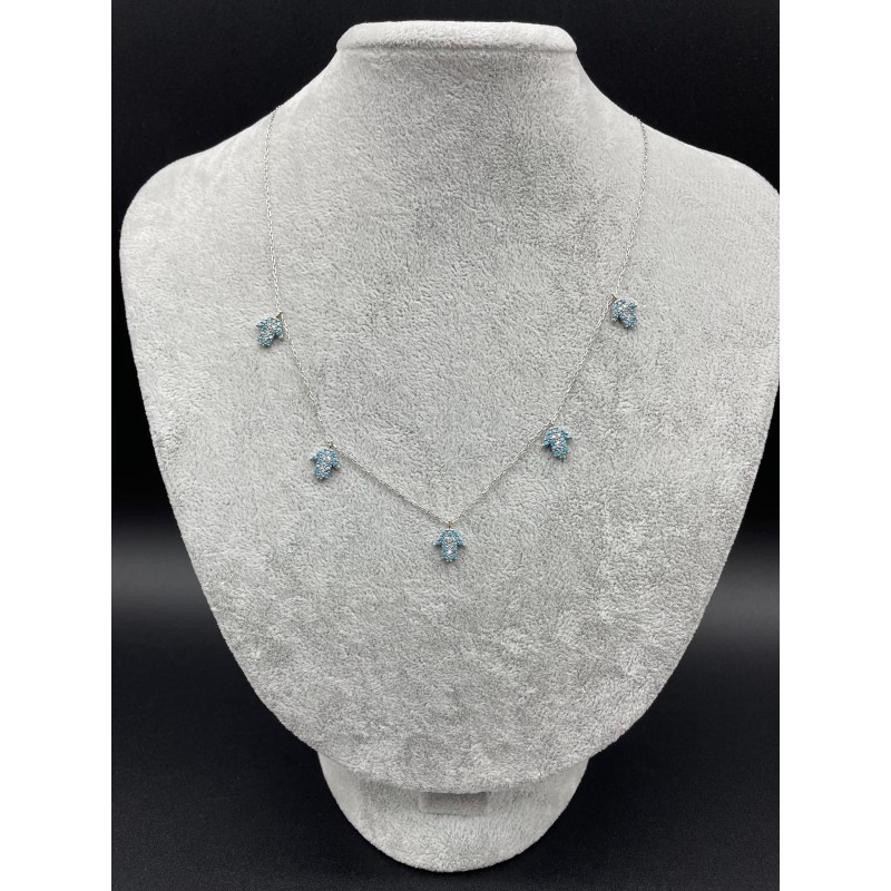 FATMA ANA ELİ - SIRALI GÜMÜŞ KOLYE - AÇIK MAVİ