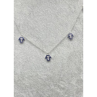 FATMA ANA ELİ - SIRALI GÜMÜŞ KOLYE - KOYU MAVİ