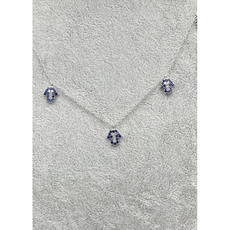 FATMA ANA ELİ - SIRALI GÜMÜŞ KOLYE - KOYU MAVİ