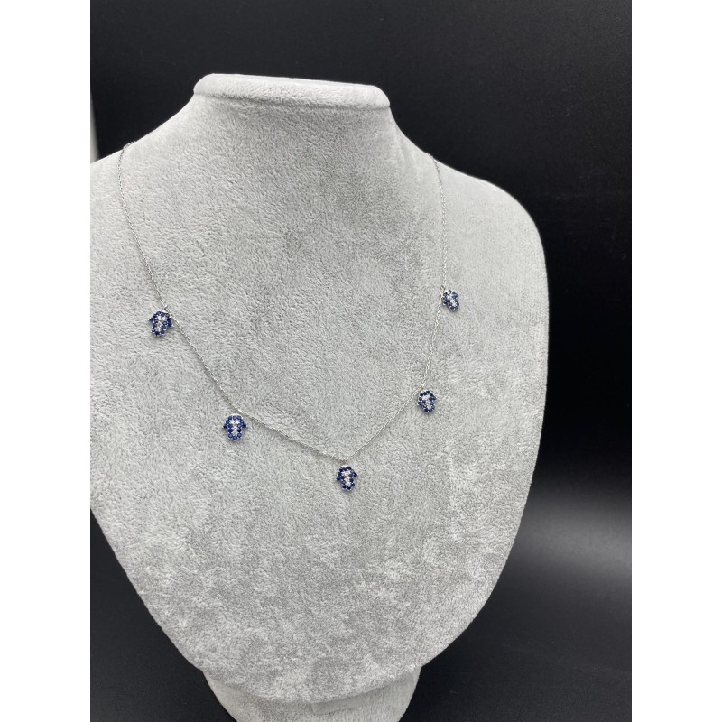 FATMA ANA ELİ - SIRALI GÜMÜŞ KOLYE - KOYU MAVİ