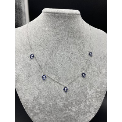 FATMA ANA ELİ - SIRALI GÜMÜŞ KOLYE - KOYU MAVİ