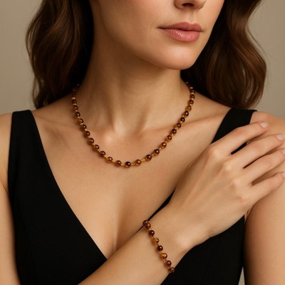 KEHRİBAR KOLYE - BİLEKLİK SET