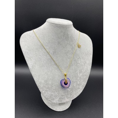 MURANO TEK UÇLU KOLYE - LACİVERT DETAY - PEMBE - GOLD