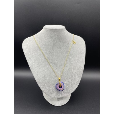 MURANO TEK UÇLU KOLYE - LACİVERT DETAY - PEMBE - GOLD