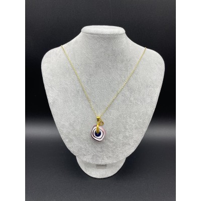 MURANO TEK UÇLU KOLYE - PEMBE - BEYAZ- GOLD