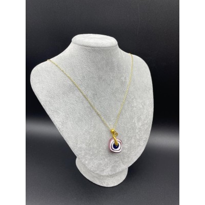 MURANO TEK UÇLU KOLYE - PEMBE - BEYAZ- GOLD