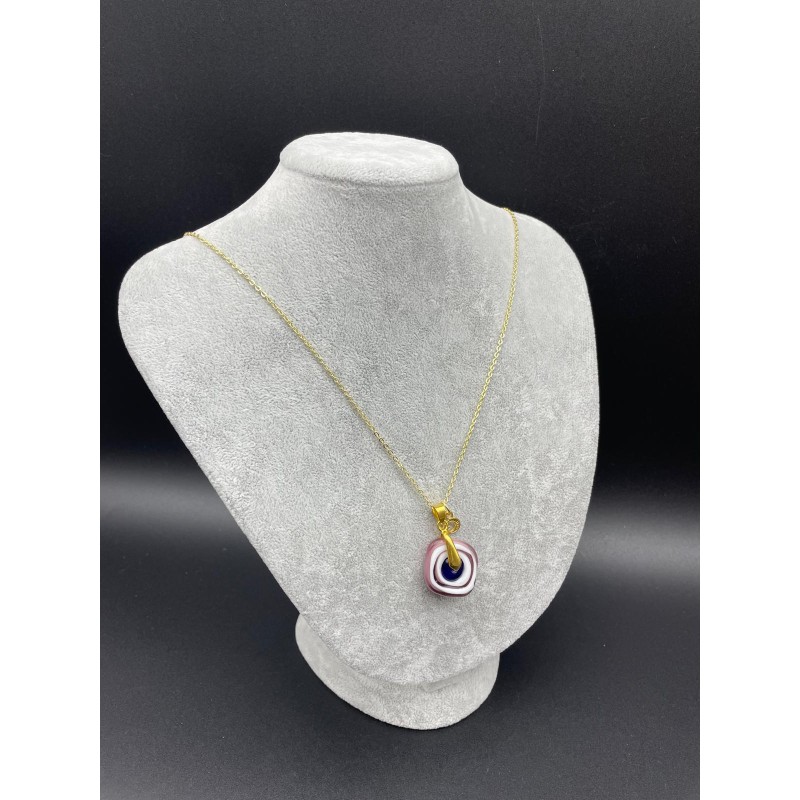 MURANO TEK UÇLU KOLYE - PEMBE - BEYAZ- GOLD