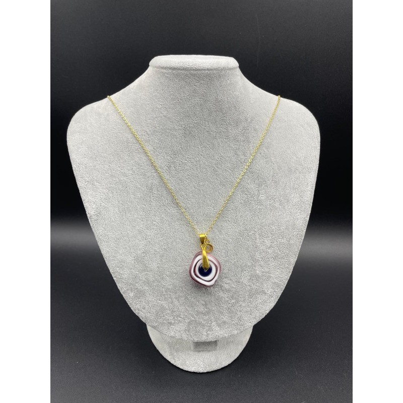 MURANO TEK UÇLU KOLYE - PEMBE - BEYAZ- GOLD