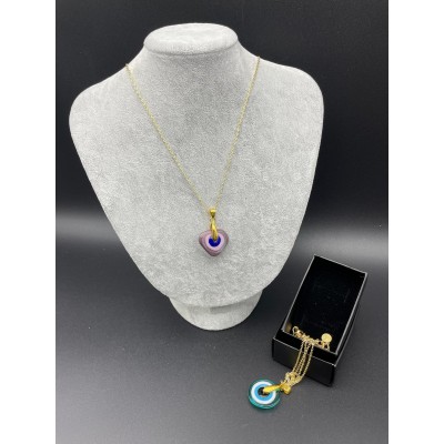 MURANO TEK UÇLU KOLYE - MAVİ - PEMBE