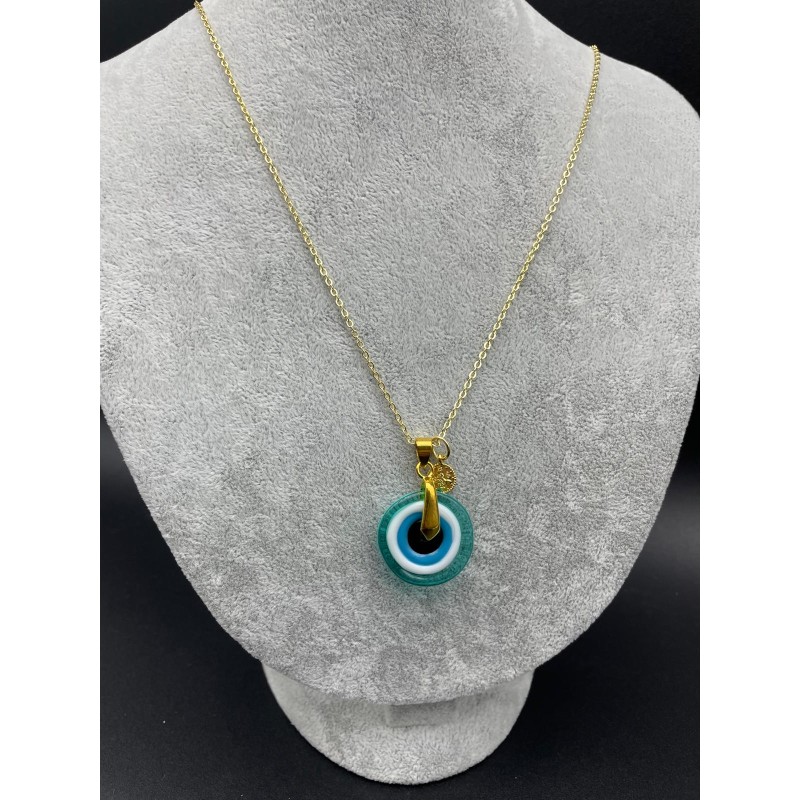 MURANO TEK UÇLU KOLYE - YEŞİL - BEYAZ - GOLD