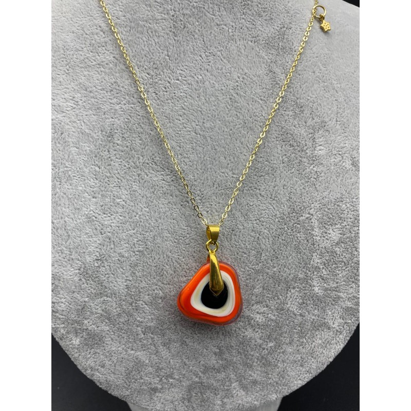 MURANO TEK UÇLU KOLYE - TURUNCU-BEYAZ-GOLD
