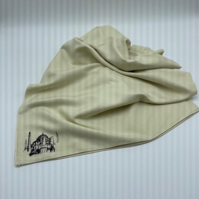 AYASOFYA BASKILI ŞAL  - BEJ RENK (ÖZEL TASARIM)