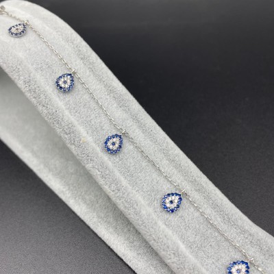 DAMLA  NAZAR BONCUKLU TAŞLI GÜMÜŞ BİLEKLİK - KOYU MAVİ