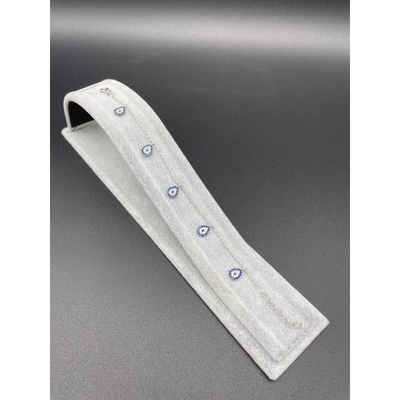 DAMLA  NAZAR BONCUKLU TAŞLI GÜMÜŞ BİLEKLİK - KOYU MAVİ