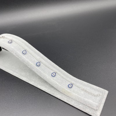 DAMLA  NAZAR BONCUKLU TAŞLI GÜMÜŞ BİLEKLİK - KOYU MAVİ