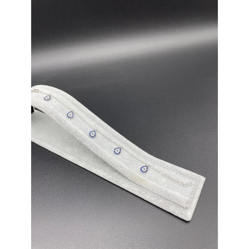 DAMLA  NAZAR BONCUKLU TAŞLI GÜMÜŞ BİLEKLİK - KOYU MAVİ