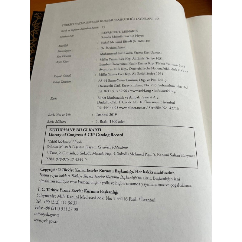 CEVÂHİRU’L-MENÂKIB Müellif : Nahîfi Mehmed Efendi SOKOLLU MUSTAFA PAŞA’NIN HAYATI