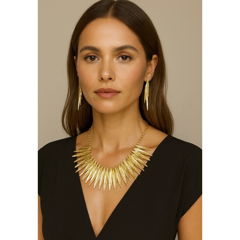 ALTIN KAPLAMA TASARIM KOLYE - KÜPE