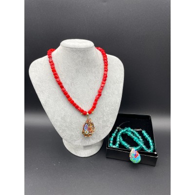 MURANO CAM BONCUK KOLYE  KIRMIZI - EBRU