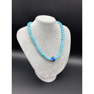 MURANO CAM BONCUK KOLYE  - AÇIK MAVİ