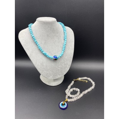 MURANO CAM BONCUK KOLYE  - AÇIK MAVİ