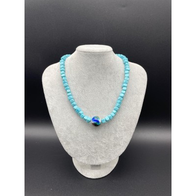 MURANO CAM BONCUK KOLYE  - AÇIK MAVİ