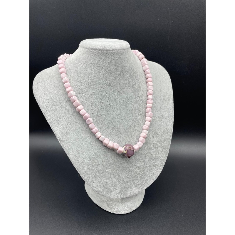 MURANO CAM BONCUK KOLYE  - PEMBE