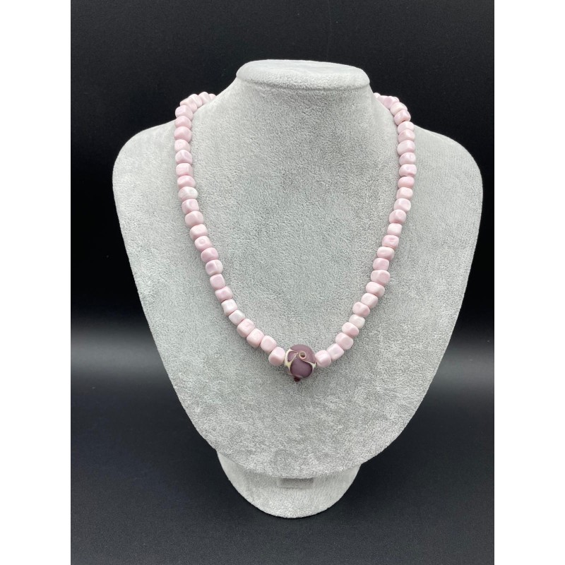 MURANO CAM BONCUK KOLYE  - PEMBE