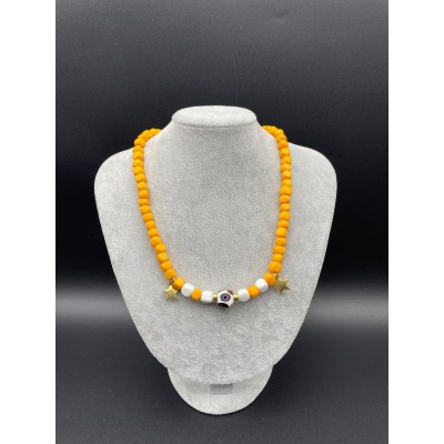 MURANO CAM BONCUK KOLYE   SARI - BEYAZ