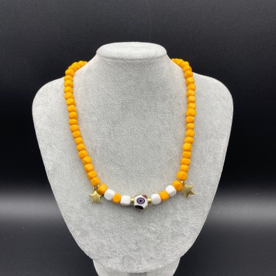 MURANO CAM BONCUK KOLYE   SARI - BEYAZ