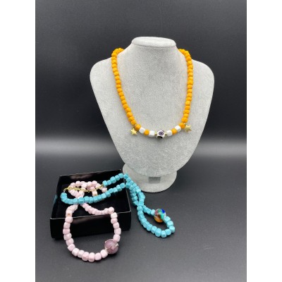 MURANO CAM BONCUK KOLYE   SARI - BEYAZ