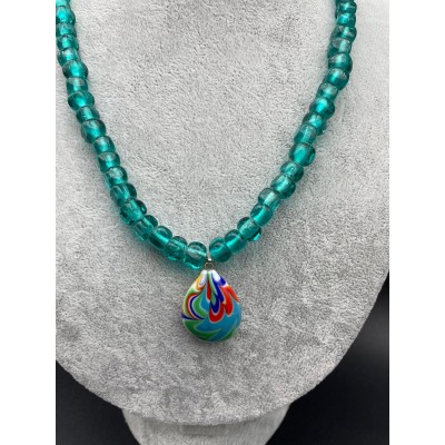 MURANO CAM BONCUK KOLYE TURKUAZ