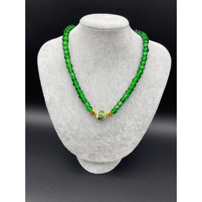 MURANO CAM BONCUK KOLYE YEŞİL - GOLD 