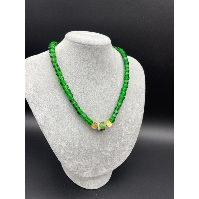 MURANO CAM BONCUK KOLYE YEŞİL - GOLD 