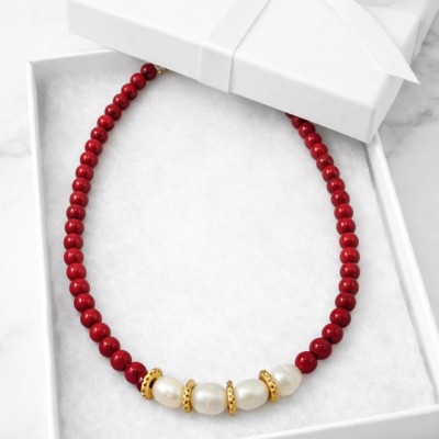 İNCİ MERCAN TASARIM KOLYE 