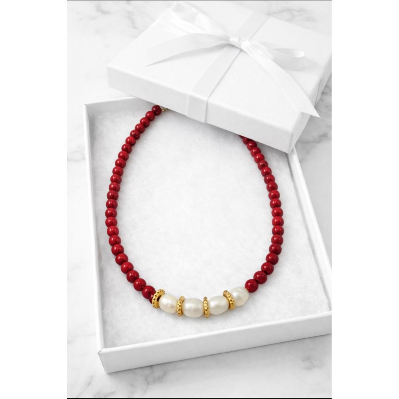 İNCİ MERCAN TASARIM KOLYE