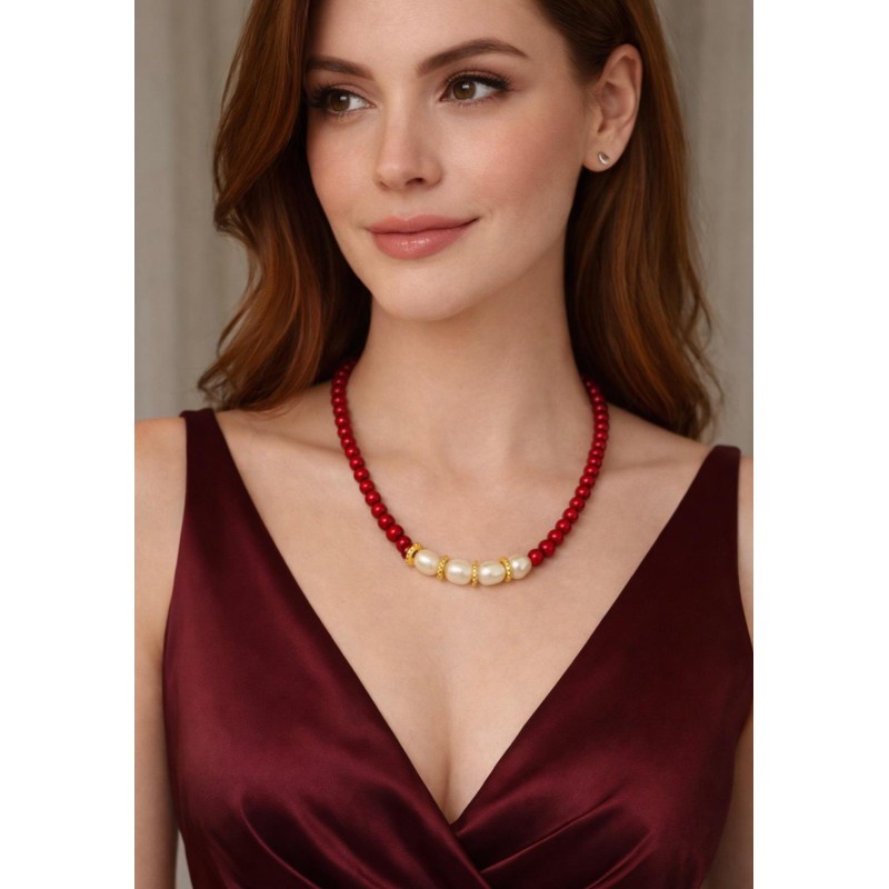 İNCİ MERCAN TASARIM KOLYE