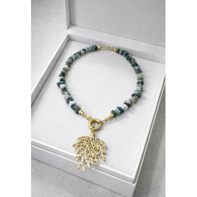 YEŞİL AKİK KOLYE - ALTIN KAPLAMA UÇ DETAY