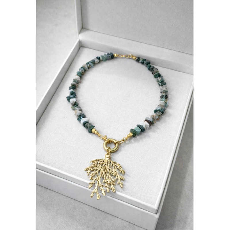 YEŞİL AKİK KOLYE - ALTIN KAPLAMA UÇ DETAY