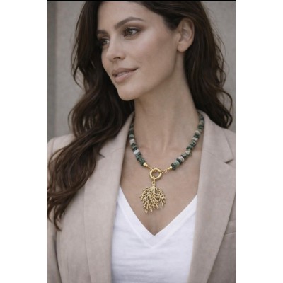 YEŞİL AKİK KOLYE - ALTIN KAPLAMA UÇ DETAY