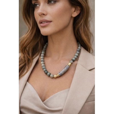 LABRODORİT & PORSELEN TASARIM KOLYE