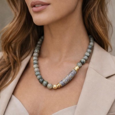 LABRODORİT & PORSELEN TASARIM KOLYE